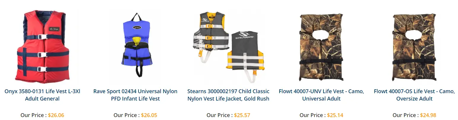 Life vests selection