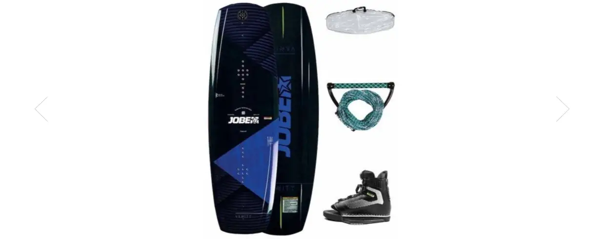 Paket lengkap Wakeboard: papan, sirip, binding, sepatu bot, ...