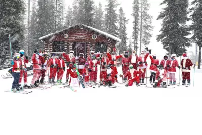 All 19 Idaho ski areas open during the holidays : MULLAN, Idaho (Dec. 19, 2022) -- Skiers and snowboarders dressed from head to toe as Santa can purchase a lift ticket at Lookout Pass Ski & Recreation Area in North Idaho for only $20 on Thursday Dec. 22. All 19 alpine ski areas in Idaho will be open this holiday season. (Photo courtesy of Lookout Pass Ski & Recreation Area)