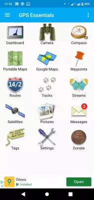 6 Aplicativos Gratuitos para Trilhas : Menu principal do GPS Essentials no Android